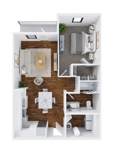 Floor plan for 1 bed, 1 bath, 756 sqft